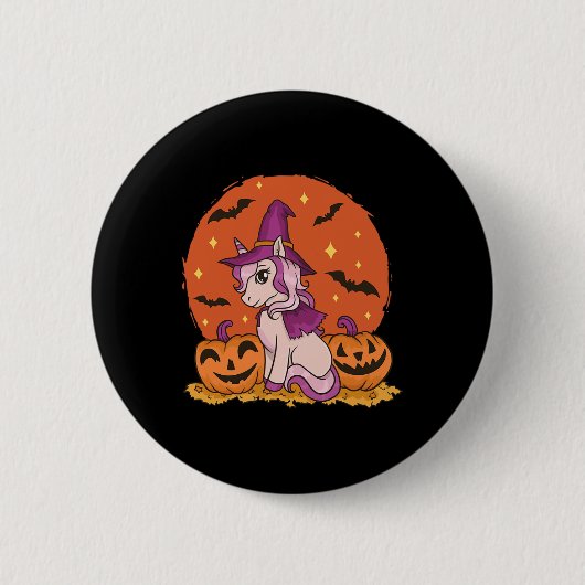 Niedlicher Halloween Unicorn Kürbiskölner Herbst Button (Vorderseite)