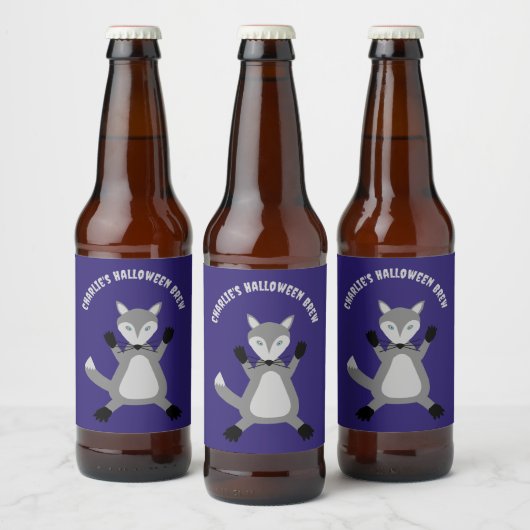 Niedlicher Halloween Wolf Custom Bierflaschenetikett (Flaschen)