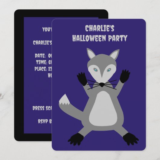 Niedlicher Halloween Wolf Custom Einladung (Vorne/Hinten)