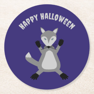 Niedlicher Halloween Wolf Custom Runder Pappuntersetzer