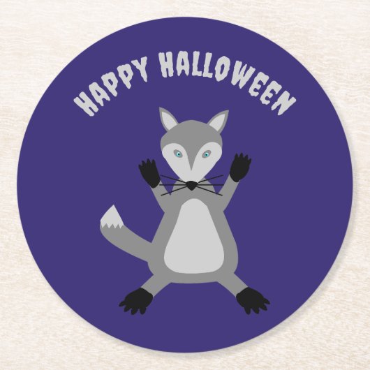 Niedlicher Halloween Wolf Custom Runder Pappuntersetzer (Vorderseite)