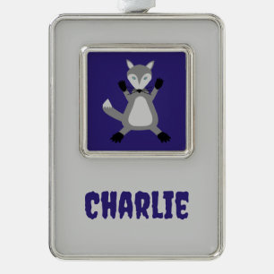 Niedlicher Halloween-Wolf-Individuelle Name Rahmen-Ornament Silber