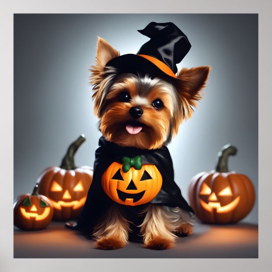 Niedlicher Halloween Yorkshire Terrier Welppy-Hut Poster (Vorne)