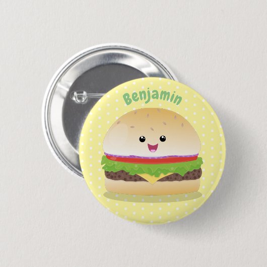 Niedlicher Hamburger-Cartoon Button (Vorne & Hinten)
