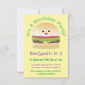 Niedlicher Hamburger-Cartoon Einladung (Vorderseite)