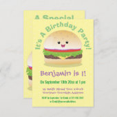 Niedlicher Hamburger-Cartoon Einladung (Vorne/Hinten)