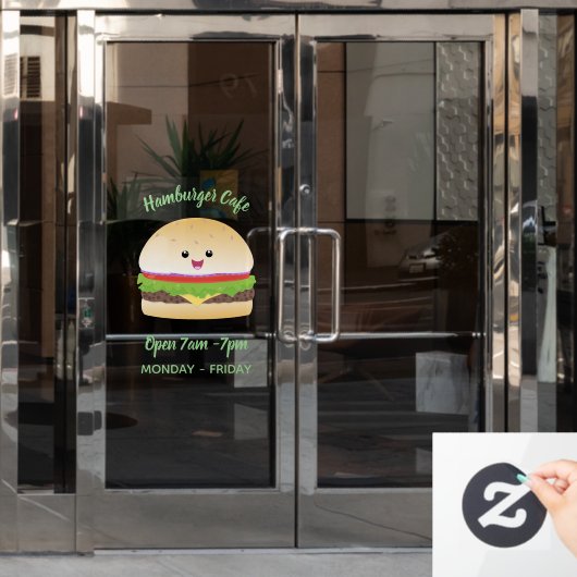 Niedlicher Hamburger-Cartoon Fensteraufkleber (Büro Tür)