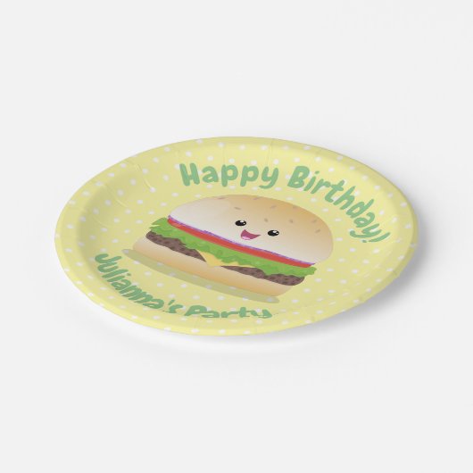 Niedlicher Hamburger-Cartoon Pappteller (Schrägansicht)