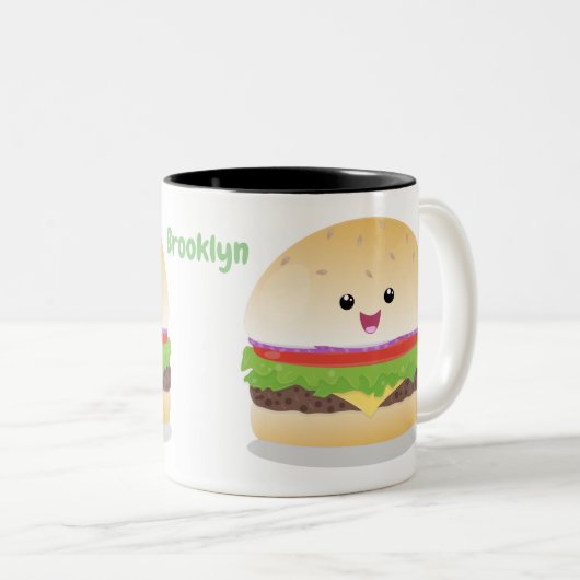 Niedlicher Hamburger-Cartoon Zweifarbige Tasse (VorderseiteRechts)