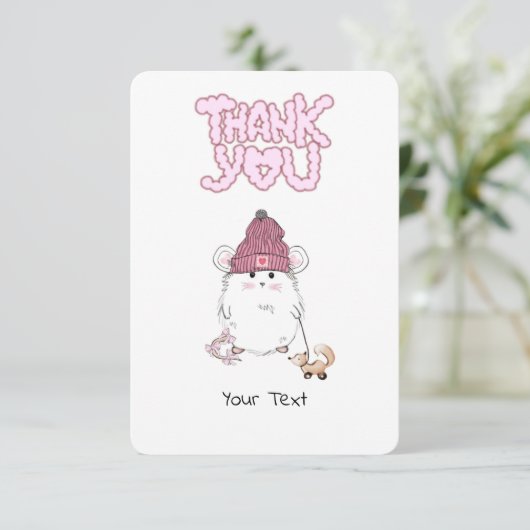 Niedlicher Hamster-Custom Pink Dankeskarte (Stehend Vorderseite)
