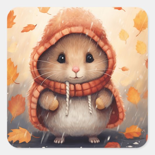 Niedlicher Hamster im Herbst Landschaft Whimsical  Quadratischer Aufkleber (Vorderseite)