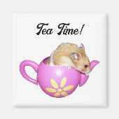 Niedlicher Hamster in rosa Teekanne mit Daisy-Foto Magnet (Vorne)