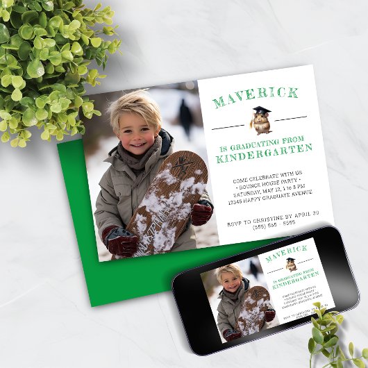 Niedlicher Hamster Kindergarten Abschluss (grün) Einladung