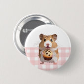 Niedlicher Hamster mit Muffin Pink Gingham Karo Button (Vorne & Hinten)