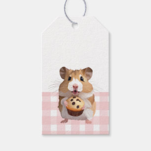 Niedlicher Hamster mit Muffin Pink Gingham Karo Geschenkanhänger