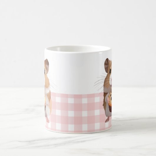 Niedlicher Hamster mit Muffin Pink Gingham Karo Kaffeetasse (Mittel)