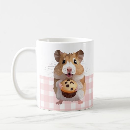 Niedlicher Hamster mit Muffin Pink Gingham Karo Kaffeetasse (Links)