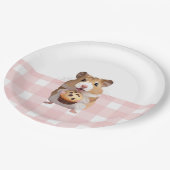 Niedlicher Hamster mit Muffin Pink Gingham Karo Pappteller (Schrägansicht)