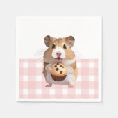 Niedlicher Hamster mit Muffin Pink Gingham Karo Serviette (Vorderseite)