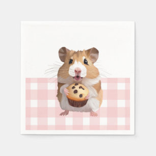Niedlicher Hamster mit Muffin Pink Gingham Karo Serviette
