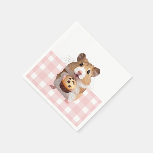 Niedlicher Hamster mit Muffin Pink Gingham Karo Serviette (Ecke)
