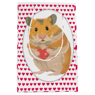 Niedlicher Hamster und Rote Herzen Mittlere Geschenktüte