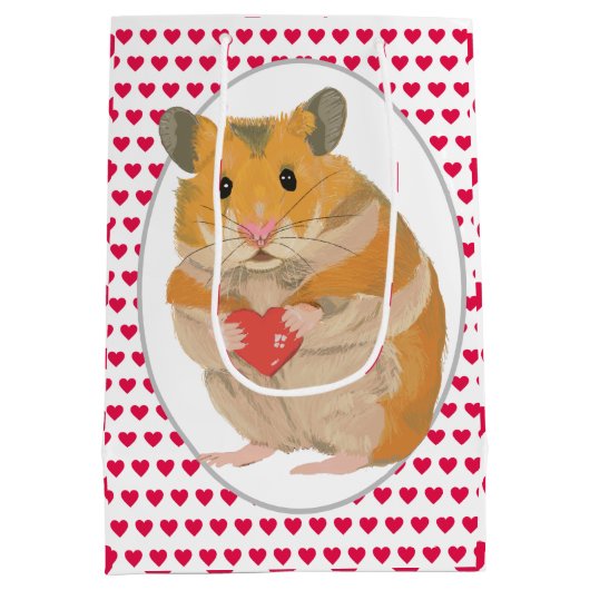 Niedlicher Hamster und Rotes Herz Mittlere Geschenktüte (Rückseite)