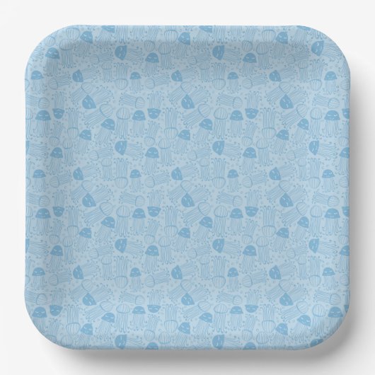 Niedlicher handgemachter Quallen-Muster blauer Hin Pappteller (Vorderseite)