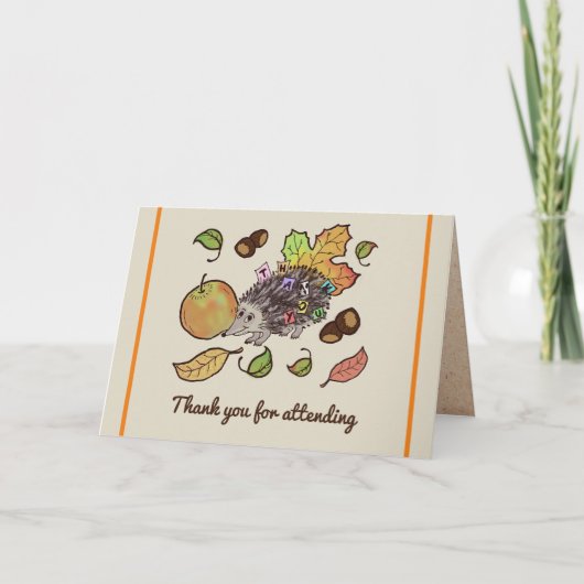 Niedlicher handgezogener Igel im Herbst mit Blätte Dankeskarte (Vorderseite)