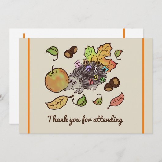 Niedlicher handgezogener Igel im Herbst mit Blätte Dankeskarte (Vorne/Hinten)