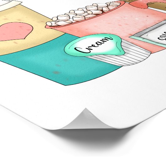 Niedlicher, handgezogener Kaffee und heißer Kakao Poster (Ecke)