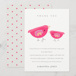 Niedlicher Handgezogener Regenbogen Pink Birdy Bab Dankeskarte