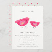 Niedlicher Handgezogener Regenbogen Pink Birdy Bab Einladung (Vorne/Hinten)