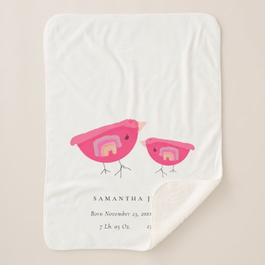 Niedlicher Handgezogener Regenbogen Pink Birdy Bab Sherpadecke (Vorderseite)