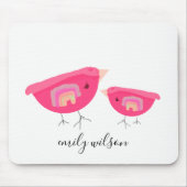 Niedlicher Handgezogener Regenbogen Pink Birdy Mot Mousepad (Vorne)