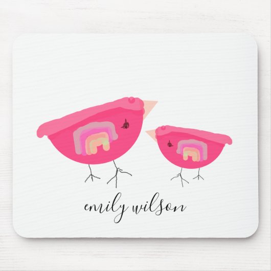 Niedlicher Handgezogener Regenbogen Pink Birdy Mot Mousepad (Vorne)