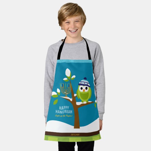 Niedlicher Hanukkah-Schneebaum und Menorah Schneeb Schürze (Getragen)