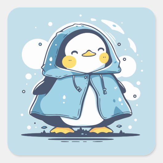 Niedlicher Happy Adorable Kawaii Pinguin in einem Quadratischer Aufkleber (Vorderseite)