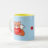 Niedlicher Happy Baby Fox mit Herz-Zwei-Ton-Kaffee Zweifarbige Tasse (Vorderseite Links)