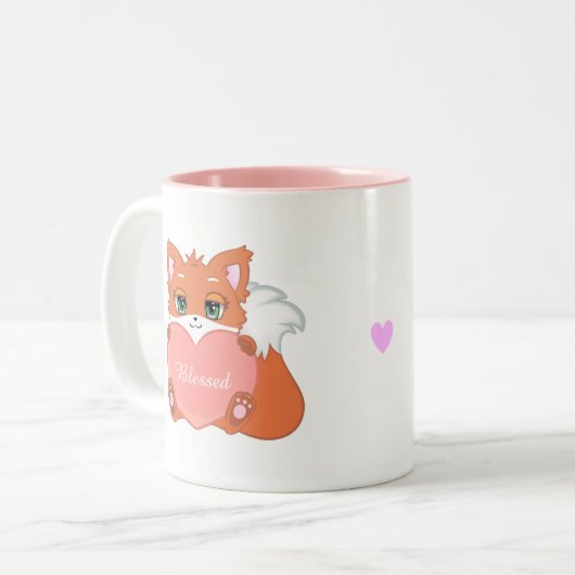Niedlicher Happy Baby Fox mit rosafarbenem Herzen Zweifarbige Tasse (Vorderseite Links)