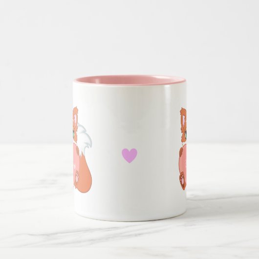 Niedlicher Happy Baby Fox mit rosafarbenem Herzen Zweifarbige Tasse (Mittel)