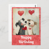 Niedlicher Happy Birthday Watercolor Welpe Hund He Postkarte (Vorne/Hinten)
