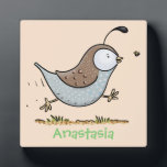 Niedlicher Happy Californian Wachteln Cartoon Illu Fotoplatte<br><div class="desc">Diese niedliche Wachtelhalle läuft nach dem Mittagessen. Gezeichnet in bezaubernden Cartoon-Stil Illustration!</div>