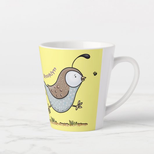 Niedlicher Happy Californian Wachteln Cartoon Illu Milchtasse (Rechts)