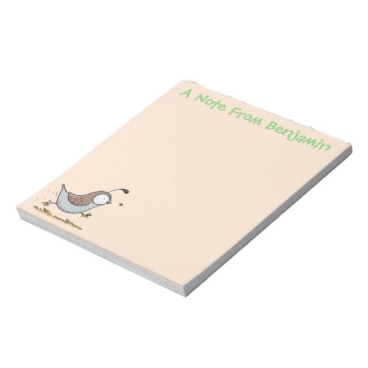 Niedlicher Happy Californian Wachteln Cartoon Illu Notizblock (Rotiert)