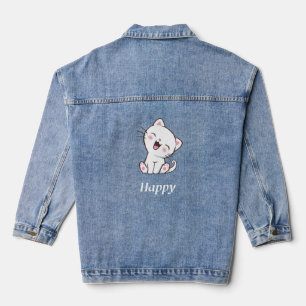 Niedlicher Happy Cat und bearbeitbarer Text Jeansjacke