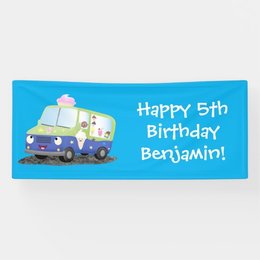 Niedlicher Happy Eis LKW Cartoon Banner (Horizontal)