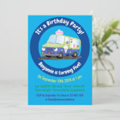 Niedlicher Happy Eis LKW Cartoon Einladung (Stehend Vorderseite)