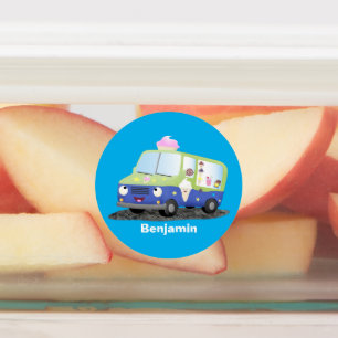 Niedlicher Happy Eis LKW Cartoon Etiketten