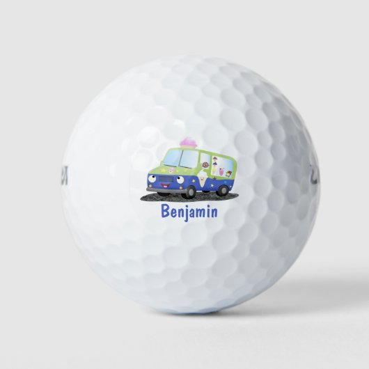 Niedlicher Happy Eis LKW Cartoon Golfball (Vorderseite)